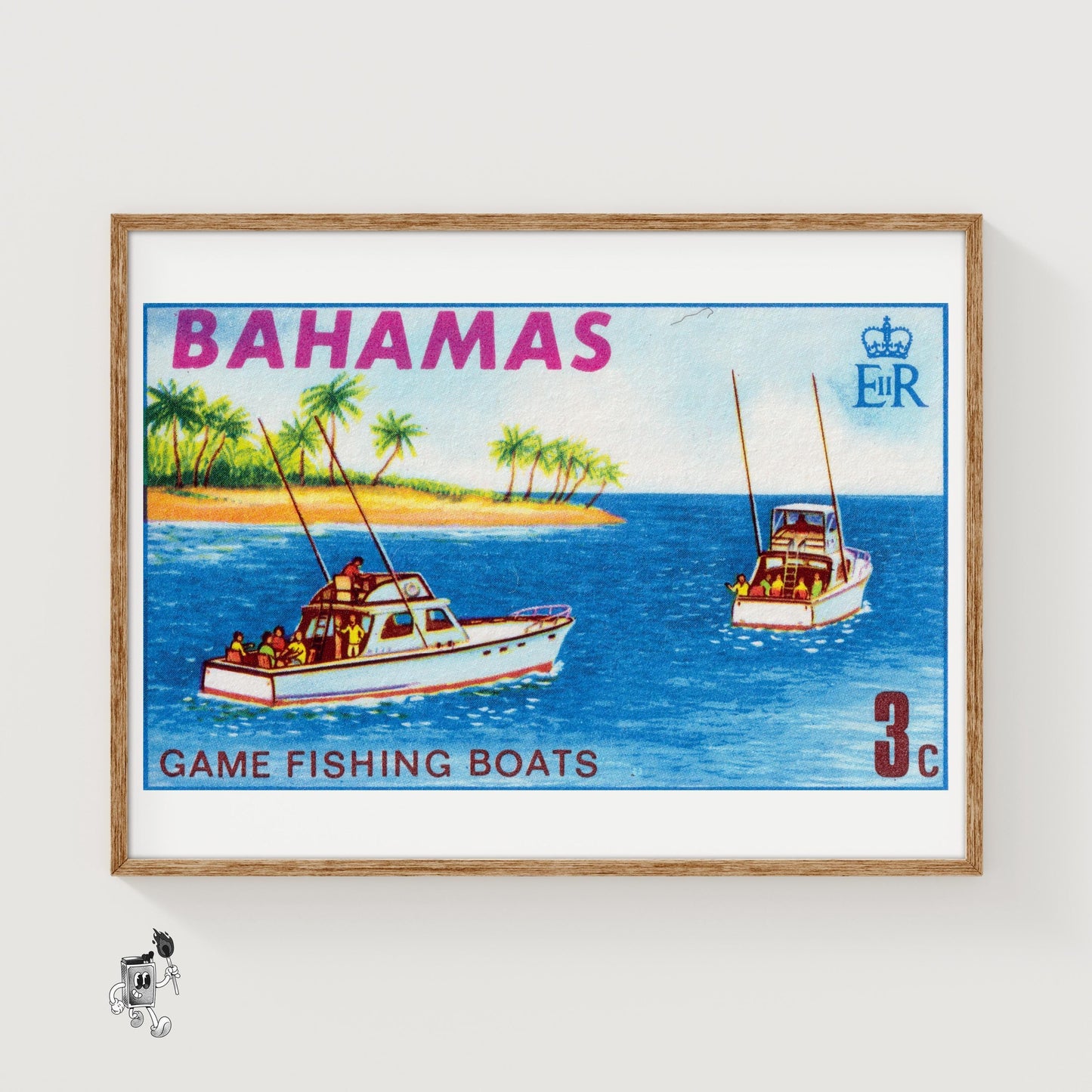 Tropical Fishing Boats - vintage matchbox label print