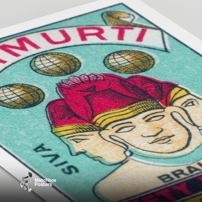 Trimurti - vintage matchbox label print - close-up detail
