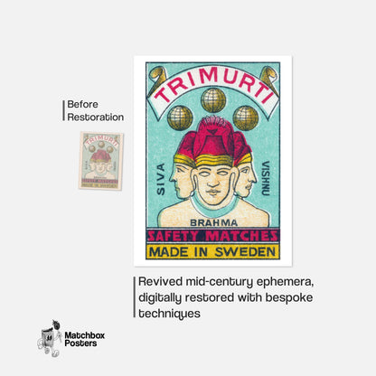 Trimurti - vintage matchbox label print - framed wall art preview