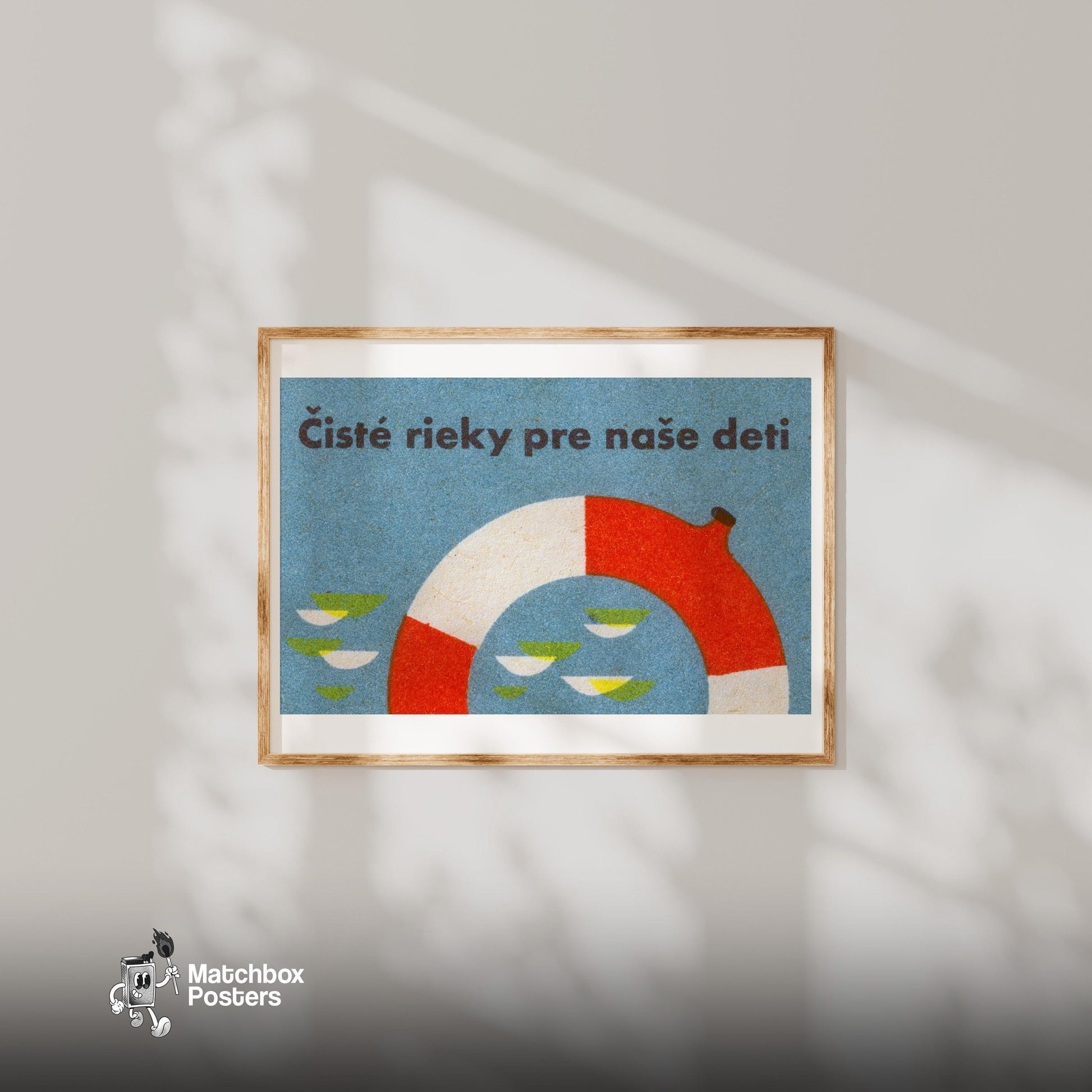 Clean Rivers for our Children - vintage matchbox label print - bedroom mockup