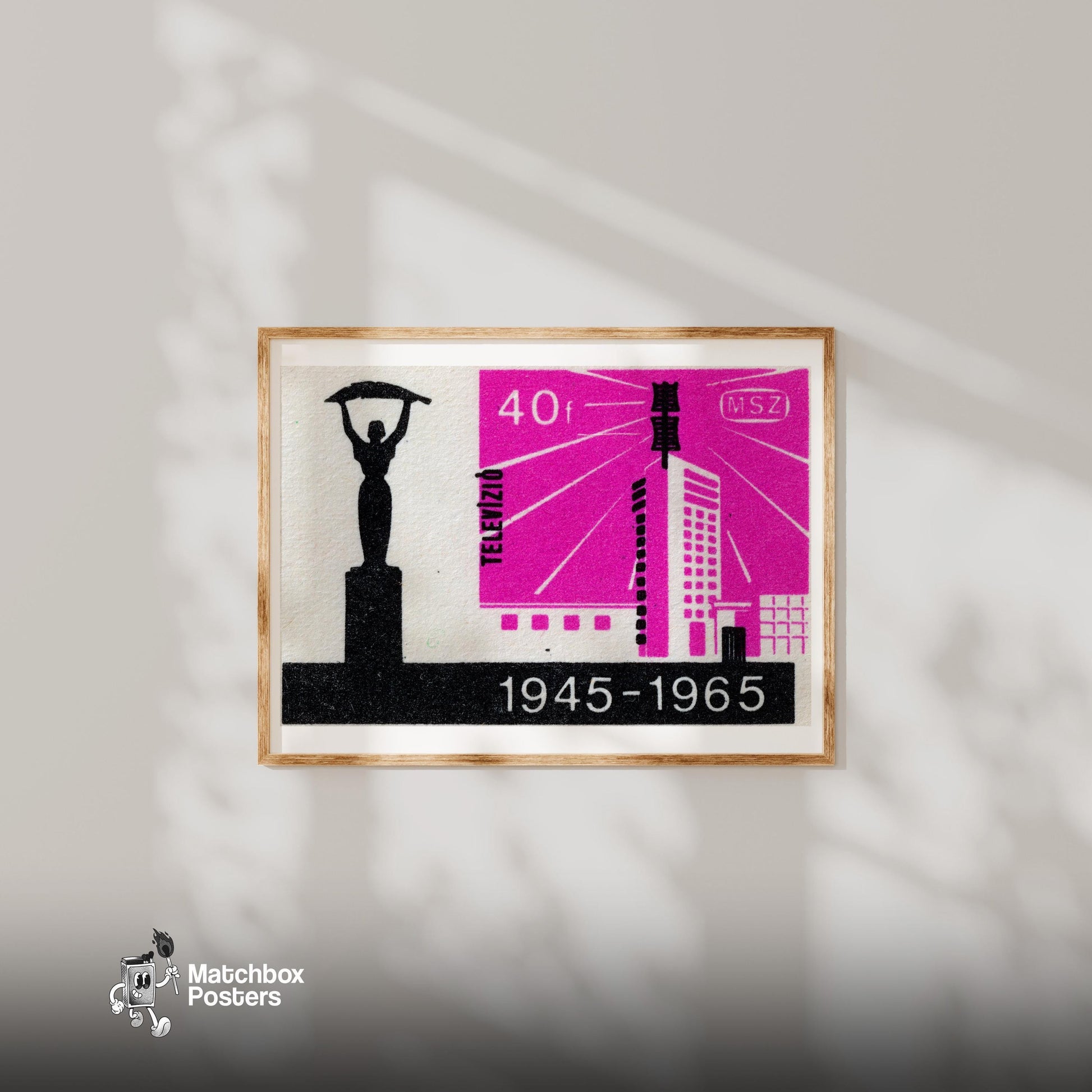 Television Broadcast - vintage matchbox label print - bedroom mockup