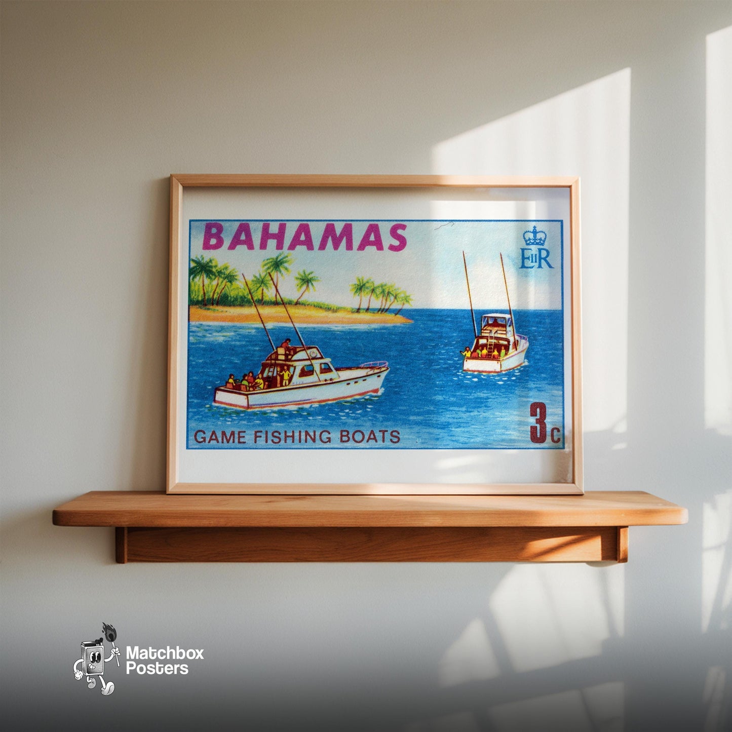 Tropical Fishing Boats - vintage matchbox label print - size comparison