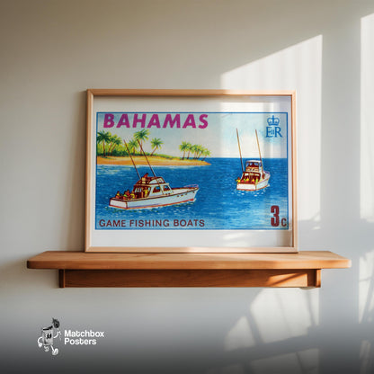 Tropical Fishing Boats - vintage matchbox label print - size comparison