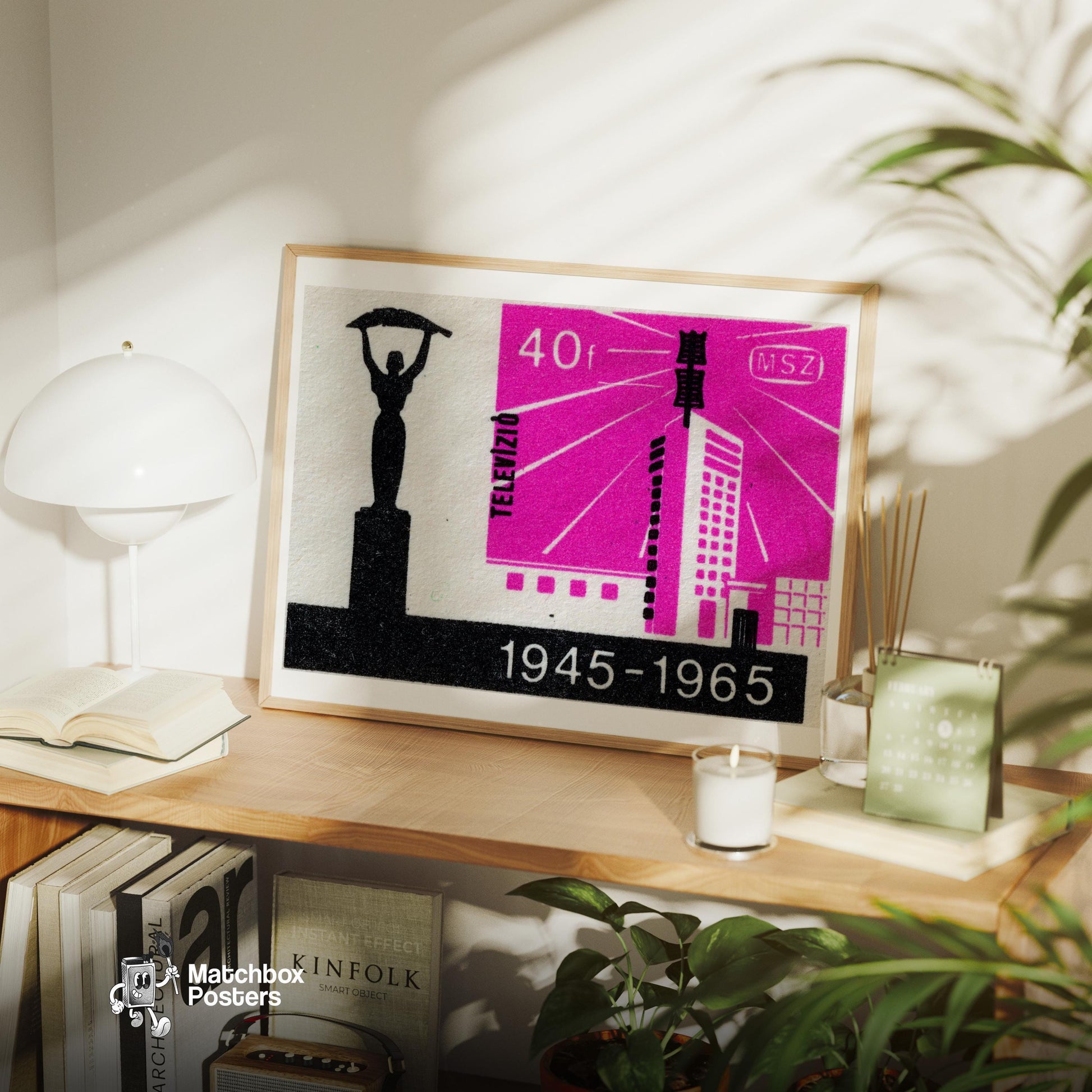Television Broadcast - vintage matchbox label print - office wall