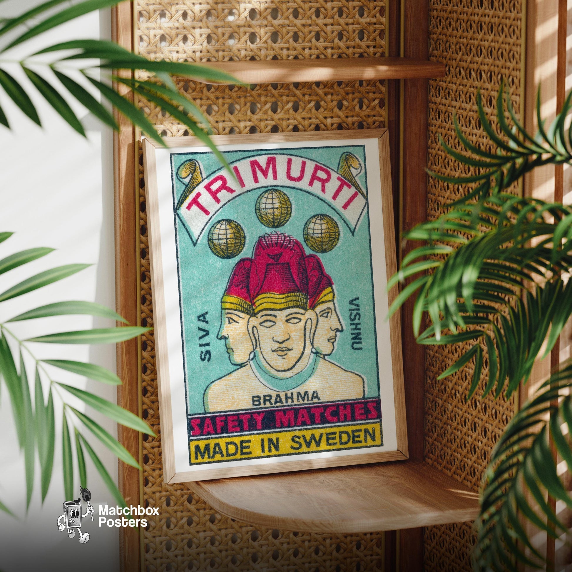 Trimurti - vintage matchbox label print - office wall
