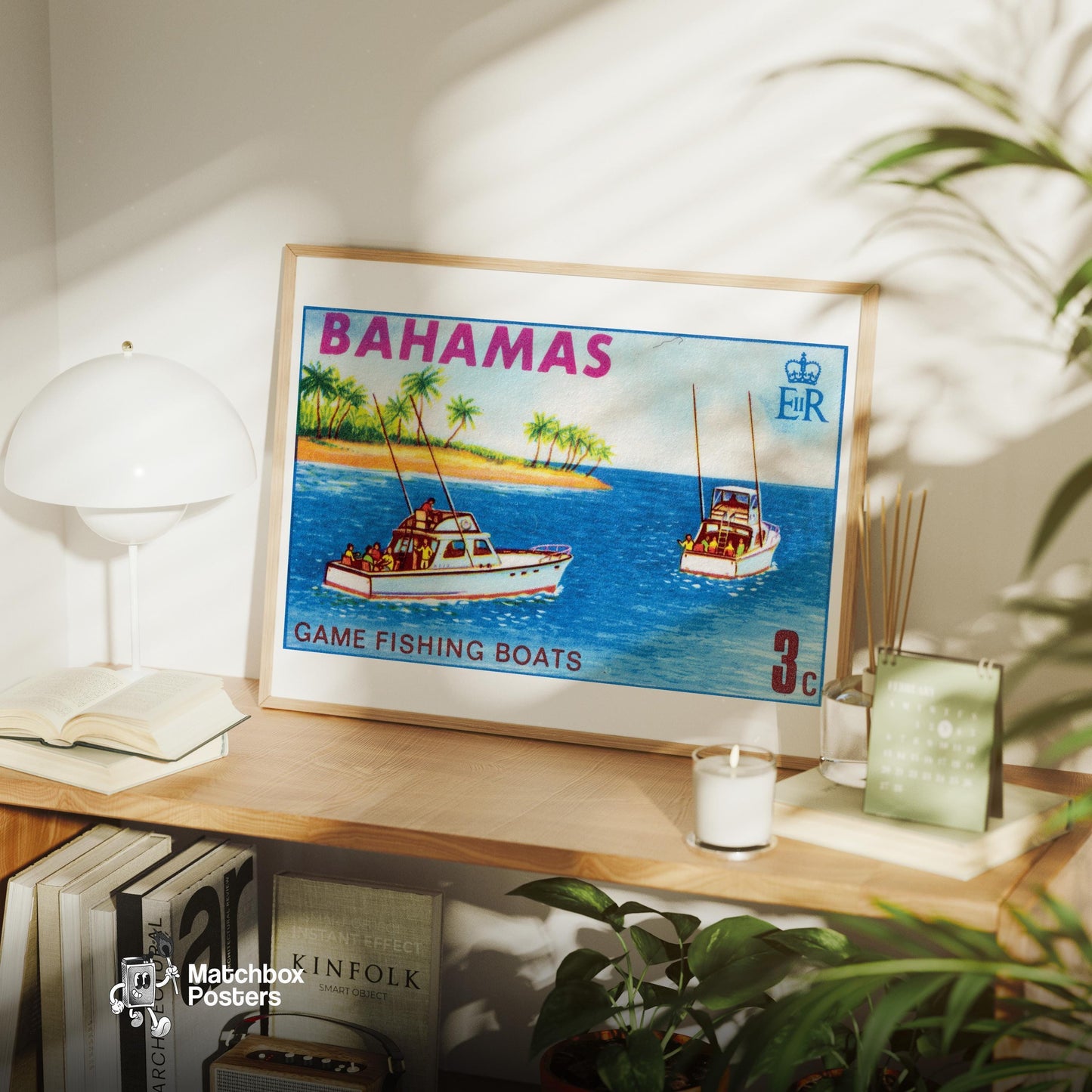 Tropical Fishing Boats - vintage matchbox label print - office wall