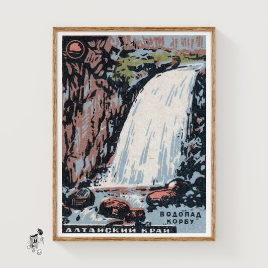 Waterfall - vintage matchbox label print