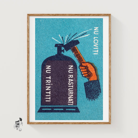 Don't Hit Gas Canister - vintage matchbox label print