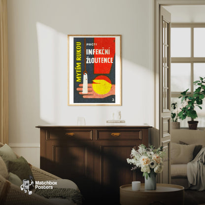 Wash Your Hands - vintage matchbox label print - living room mockup