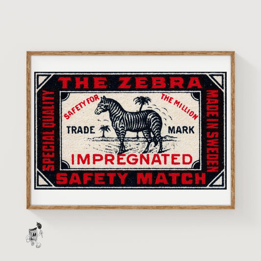 Zebra - vintage matchbox label print