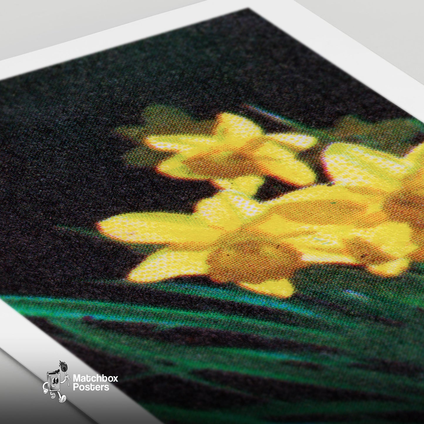 Yellow Daffodil - vintage matchbox label print - close-up detail