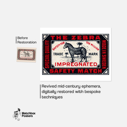 Zebra - vintage matchbox label print - framed wall art preview
