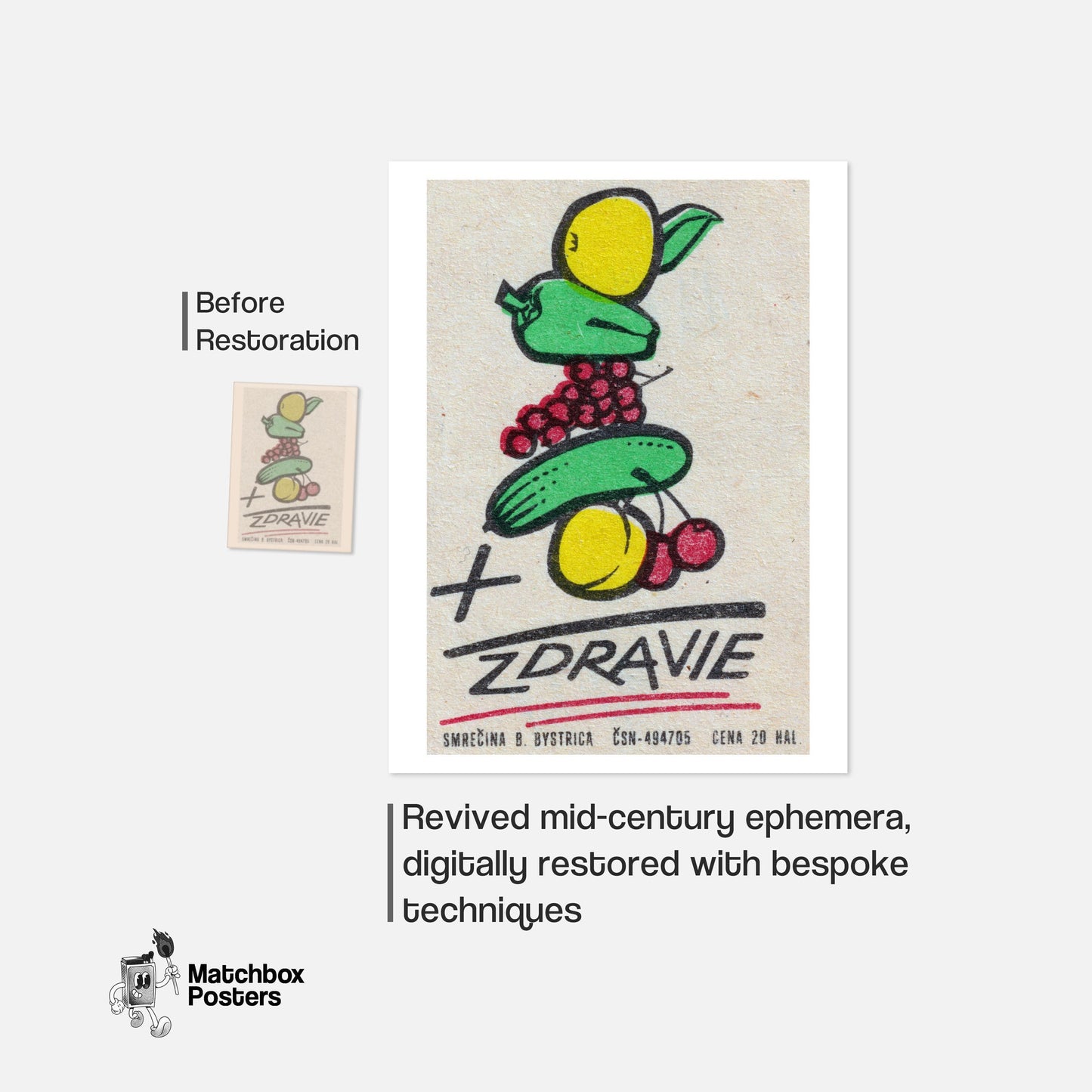 Illustration Of Fruits - vintage matchbox label print - framed wall art preview