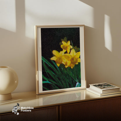 Yellow Daffodil - vintage matchbox label print - size comparison