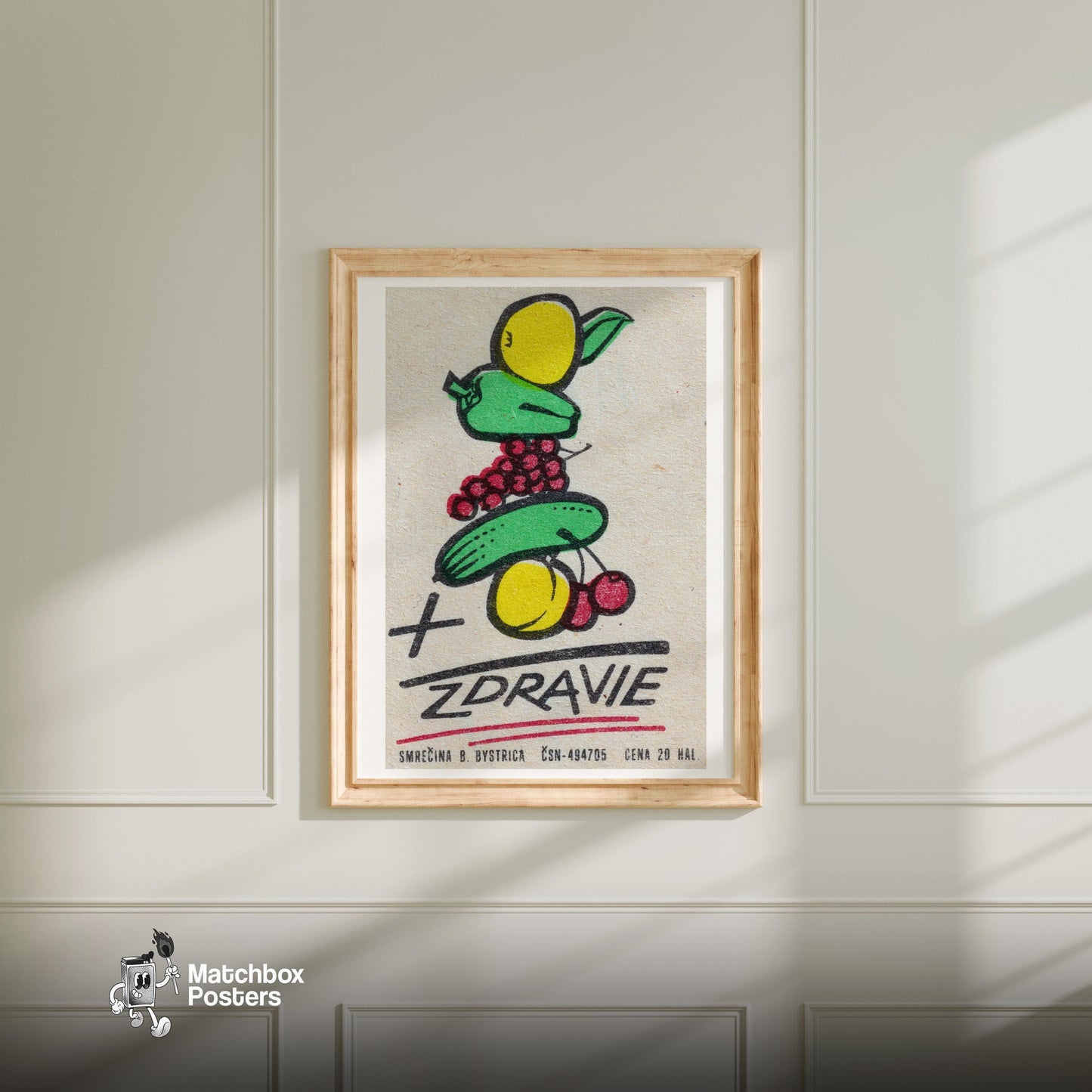 Illustration Of Fruits - vintage matchbox label print - bedroom mockup