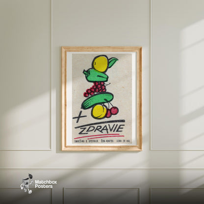 Illustration Of Fruits - vintage matchbox label print - bedroom mockup