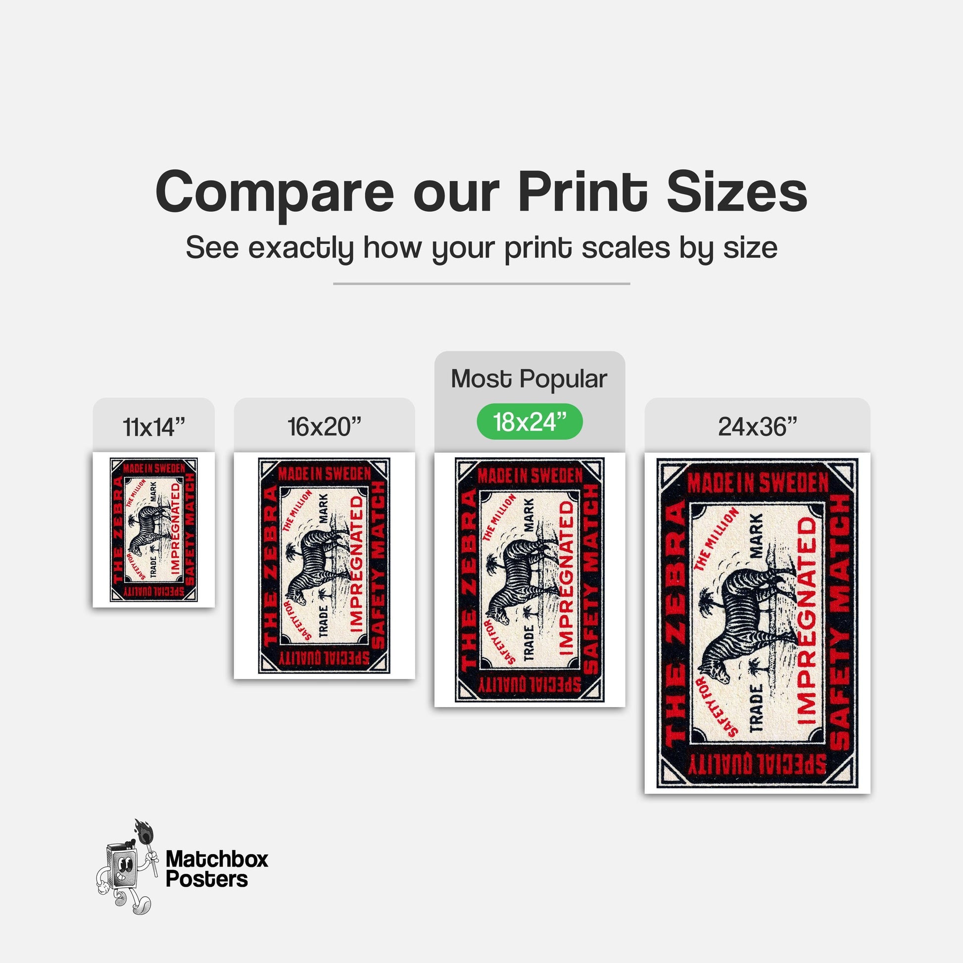 Zebra - vintage matchbox label print - gallery wall preview