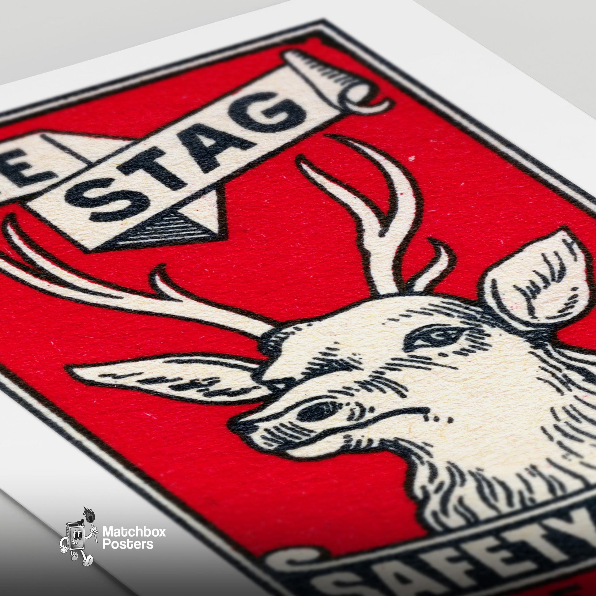 The Stag: Vintage Sweden - vintage matchbox label print - close-up detail