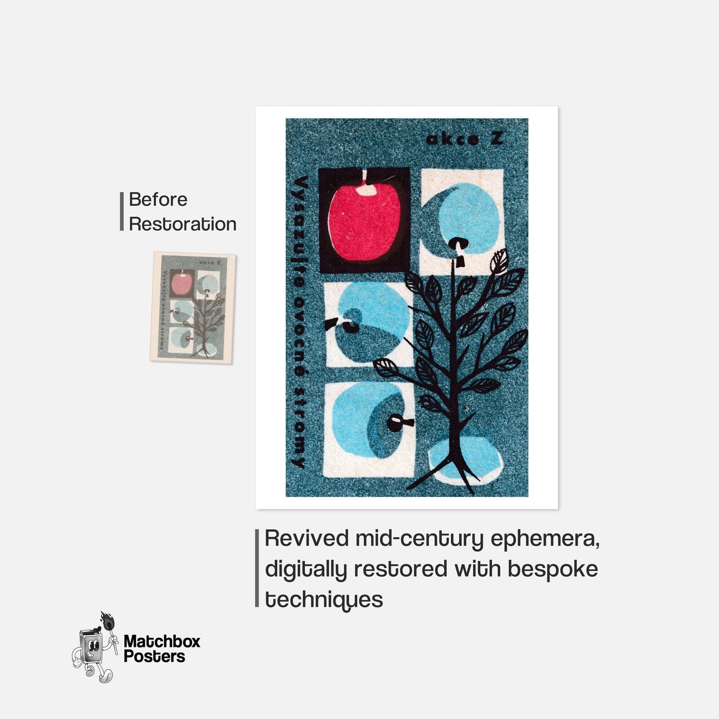 Red Apple Tree - vintage matchbox label print - framed wall art preview