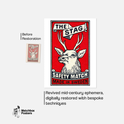 The Stag: Vintage Sweden - vintage matchbox label print - framed wall art preview