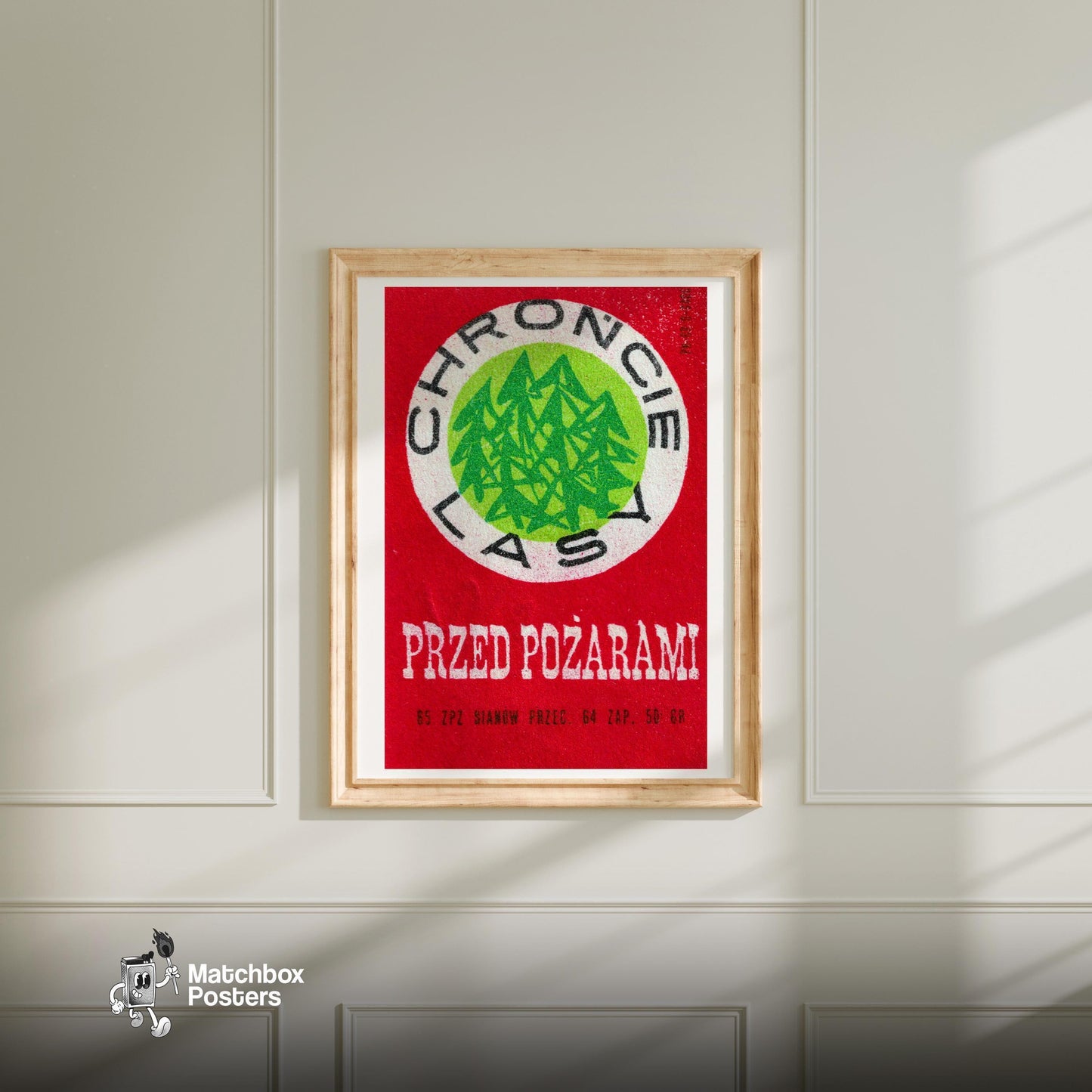 Green Forest - vintage matchbox label print - bedroom mockup