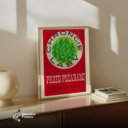 Green Forest - vintage matchbox label print - size comparison