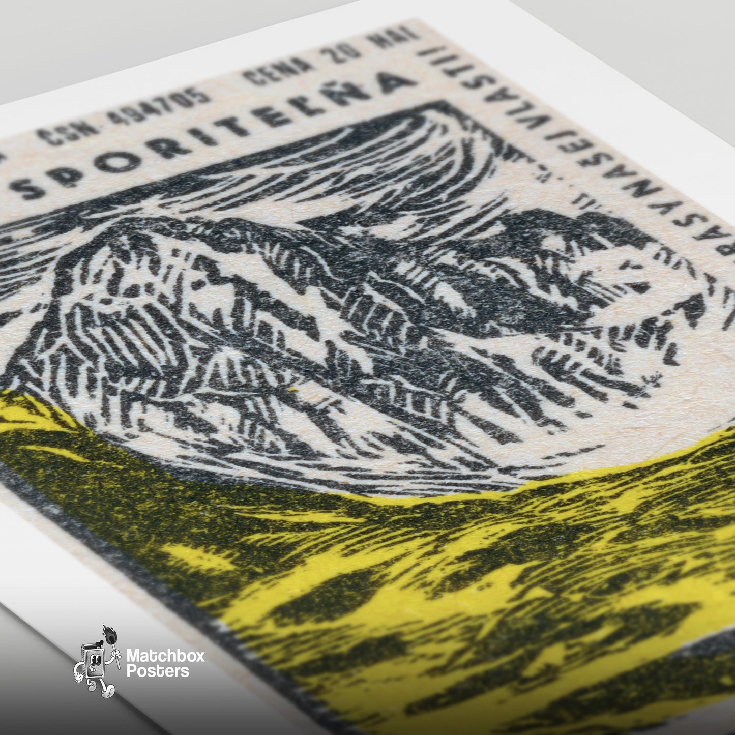 Yellow Glacier - vintage matchbox label print - close-up detail
