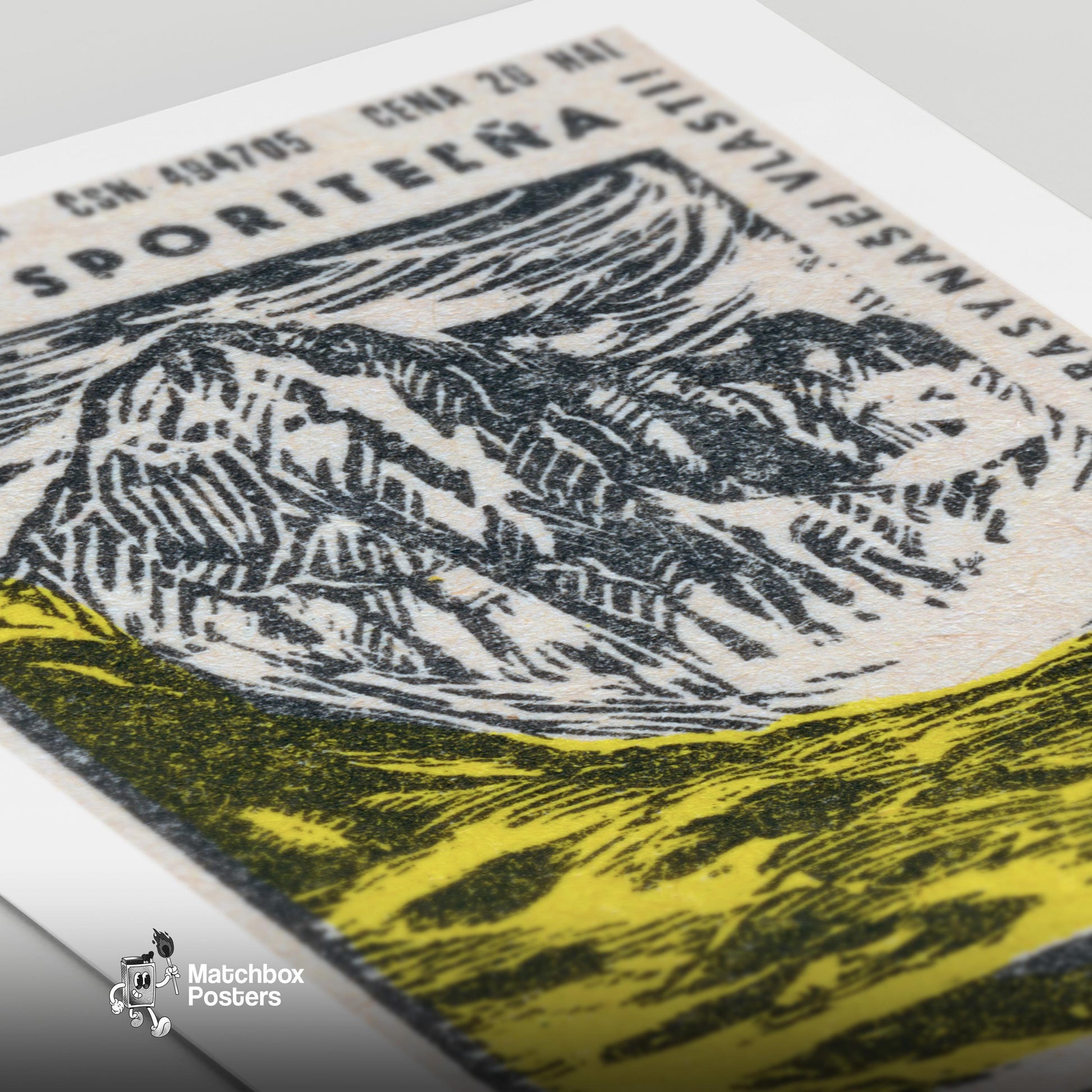 Yellow Glacier - vintage matchbox label print - close-up detail