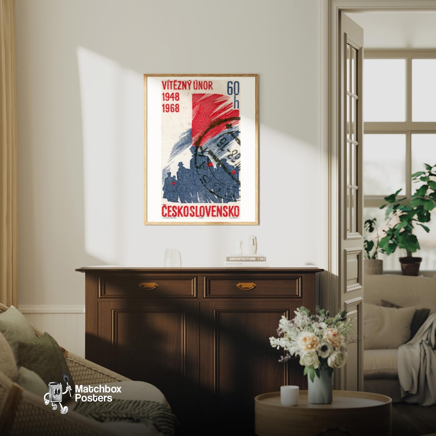 Czech Communists - vintage matchbox label print - living room mockup