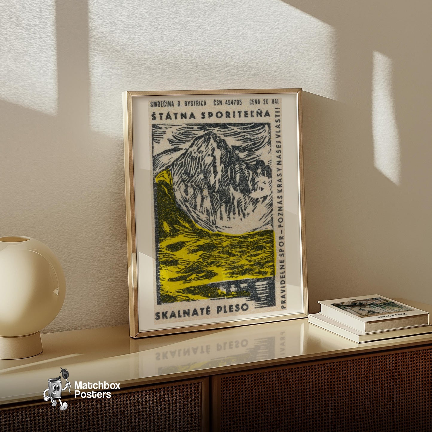 Yellow Glacier - vintage matchbox label print - size comparison