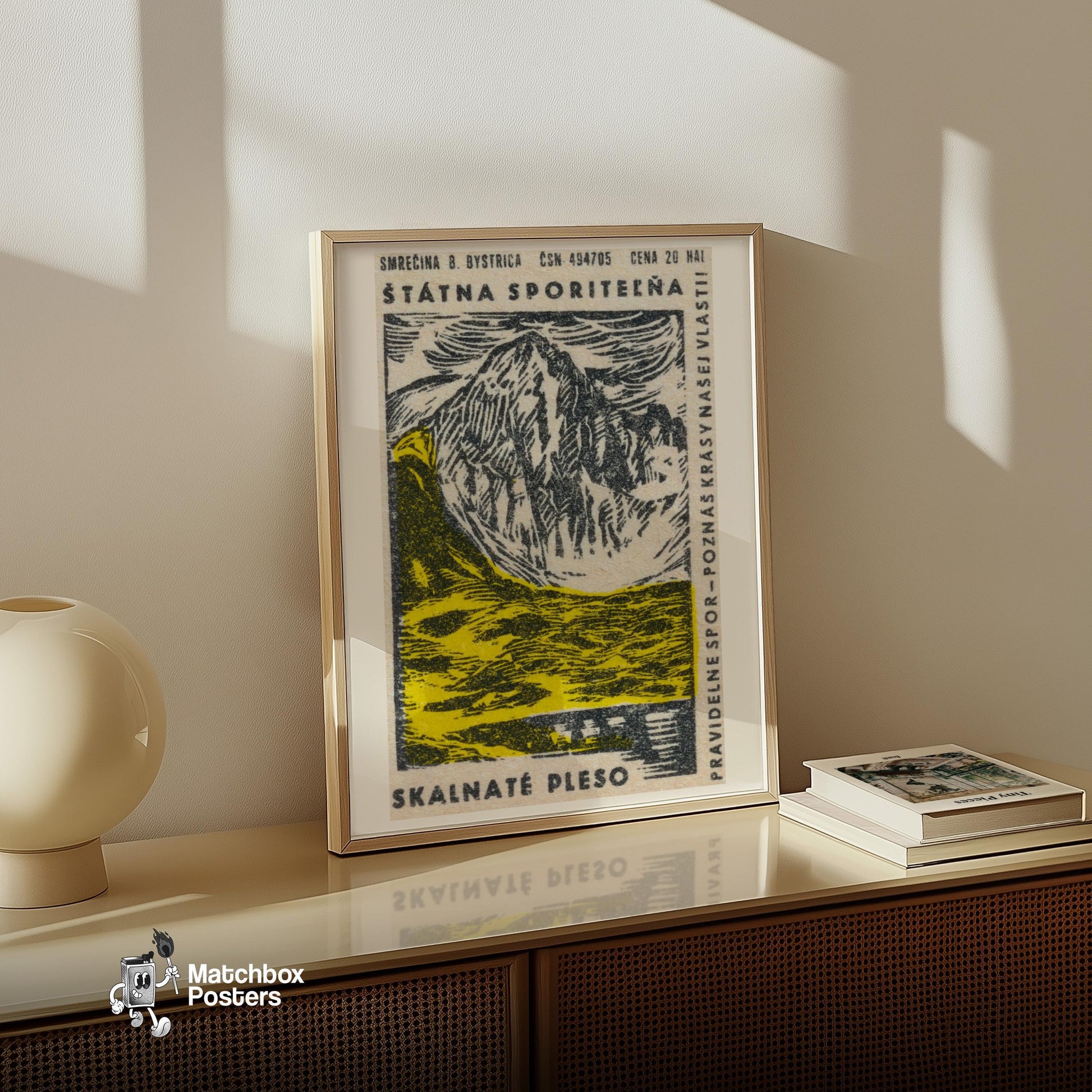 Yellow Glacier - vintage matchbox label print - size comparison
