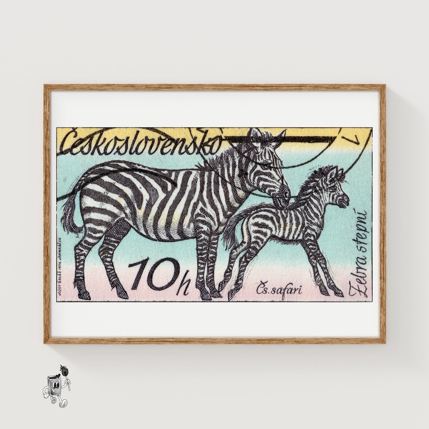 Zebra and Foal - vintage matchbox label print