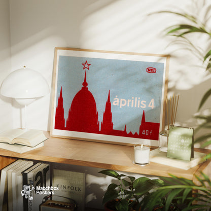 Church Silhouette - vintage matchbox label print - office wall
