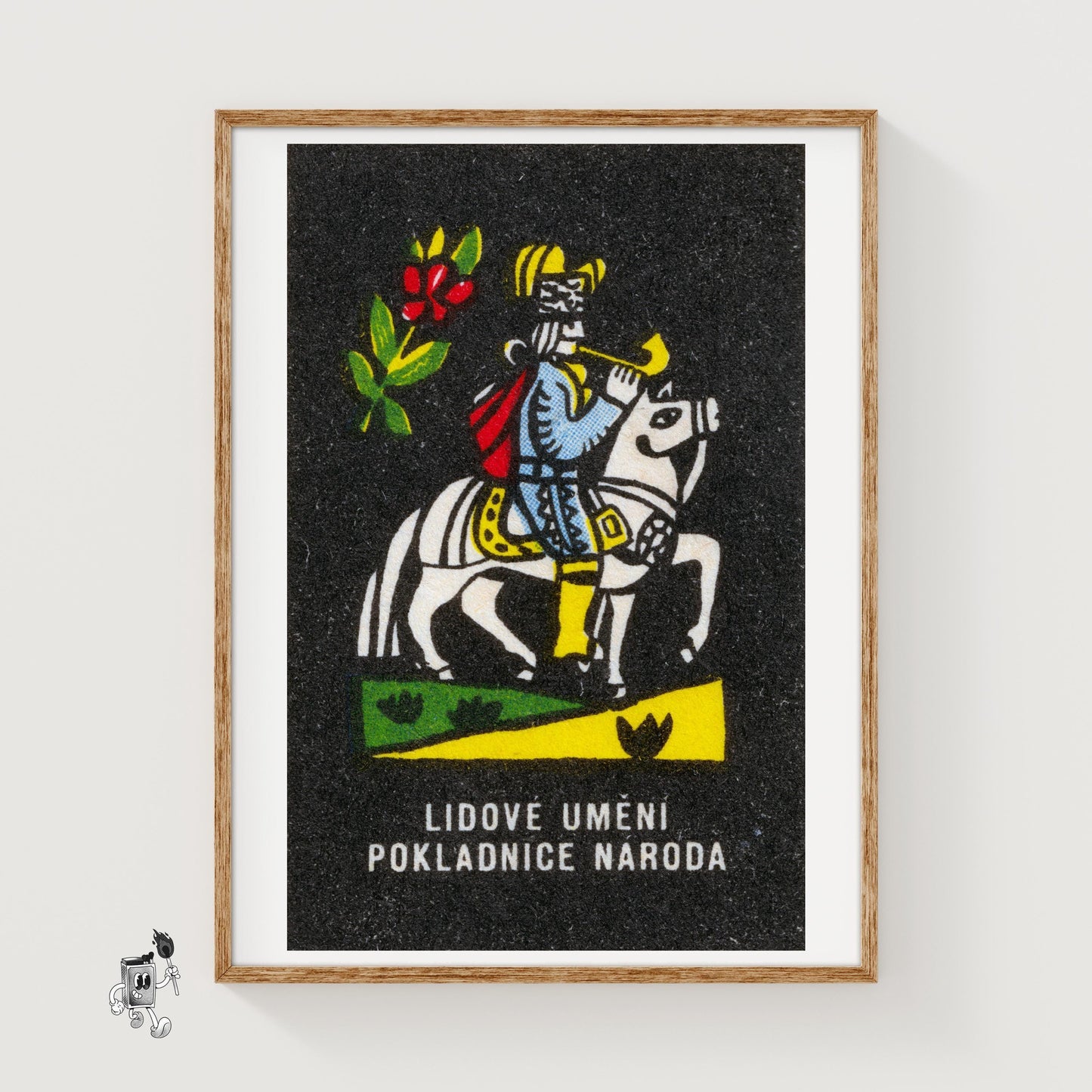 Horse Rider Blowing Trumpet - vintage matchbox label print