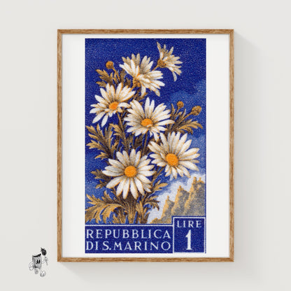 White Daisies - vintage matchbox label print