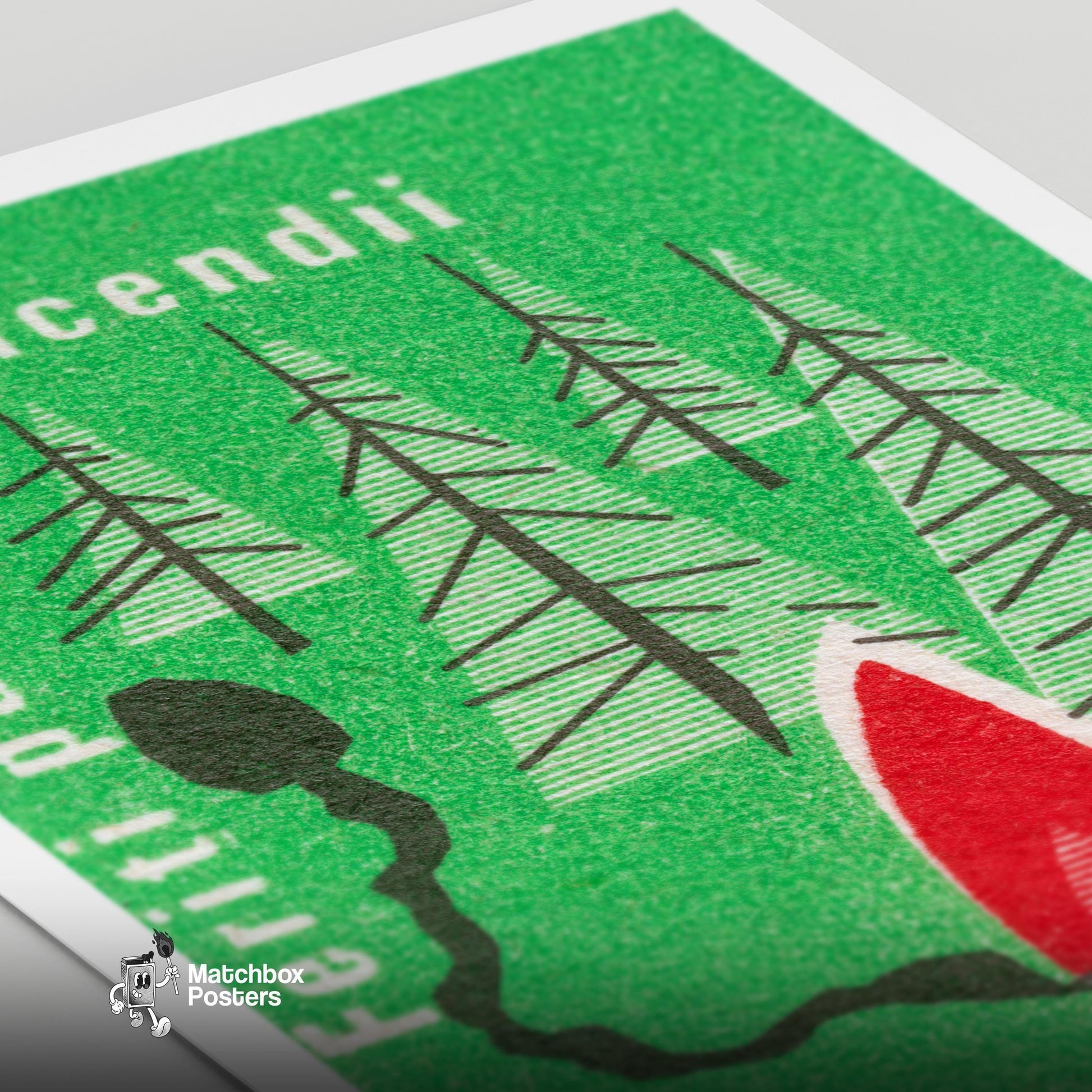 Protect Forest from Fires - vintage matchbox label print - close-up detail