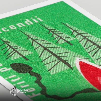 Protect Forest from Fires - vintage matchbox label print - close-up detail