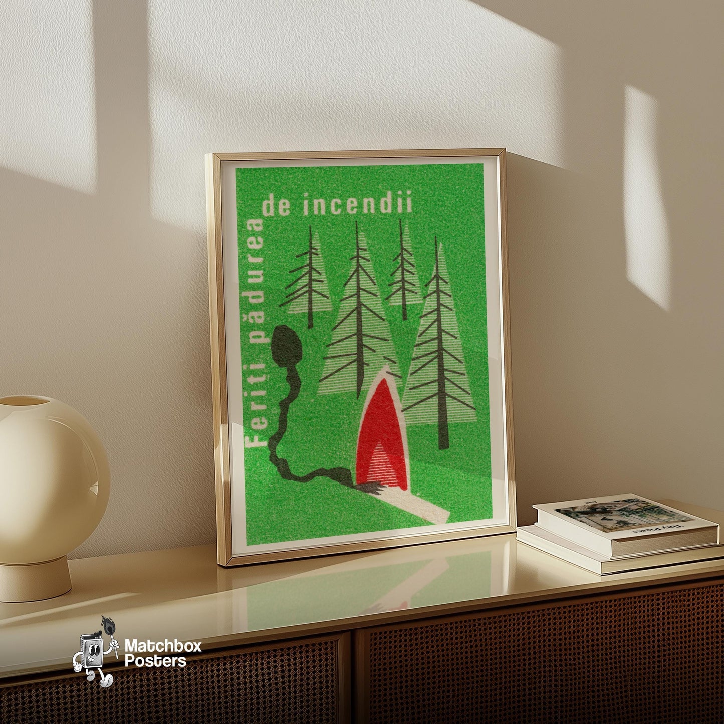 Protect Forest from Fires - vintage matchbox label print - size comparison