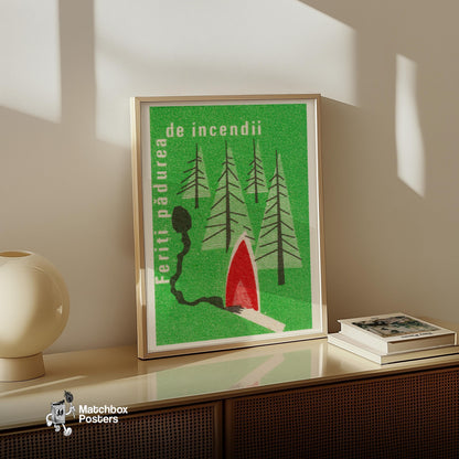 Protect Forest from Fires - vintage matchbox label print - size comparison