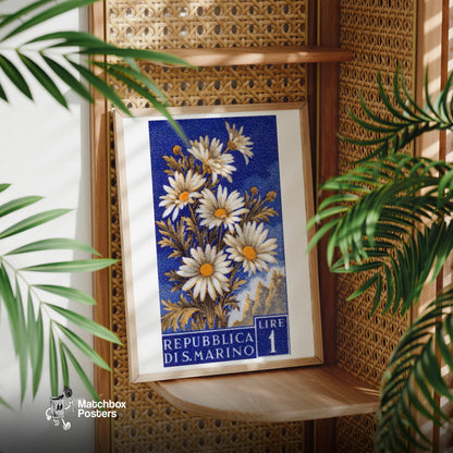 White Daisies - vintage matchbox label print - office wall