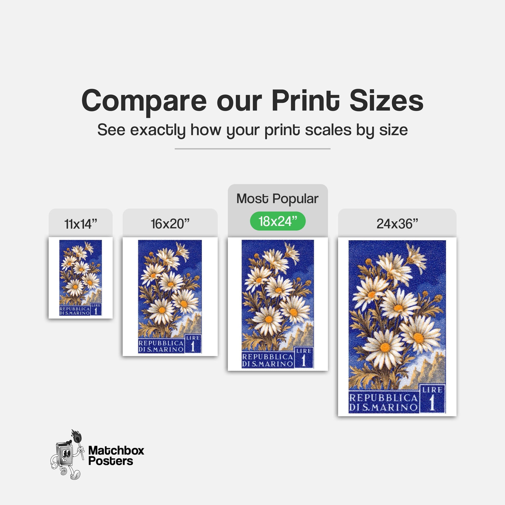 White Daisies - vintage matchbox label print - gallery wall preview