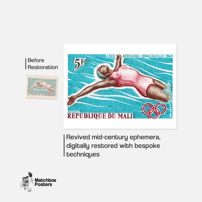 Swimming Woman - vintage matchbox label print - framed wall art preview