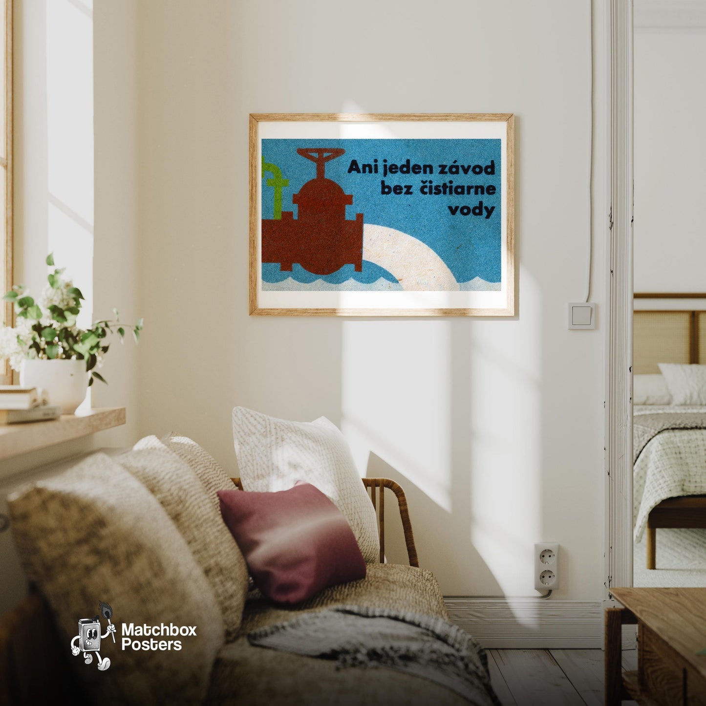 Water Treatment Plant - vintage matchbox label print - living room mockup