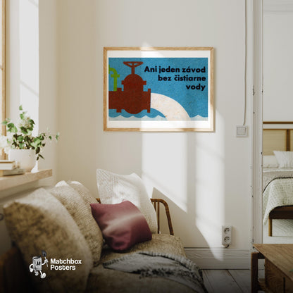 Water Treatment Plant - vintage matchbox label print - living room mockup