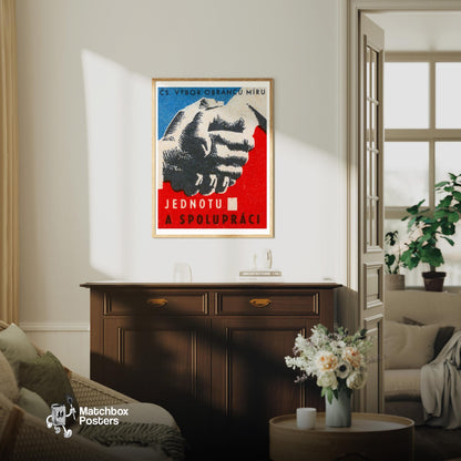 Clasped Hands - vintage matchbox label print - living room mockup