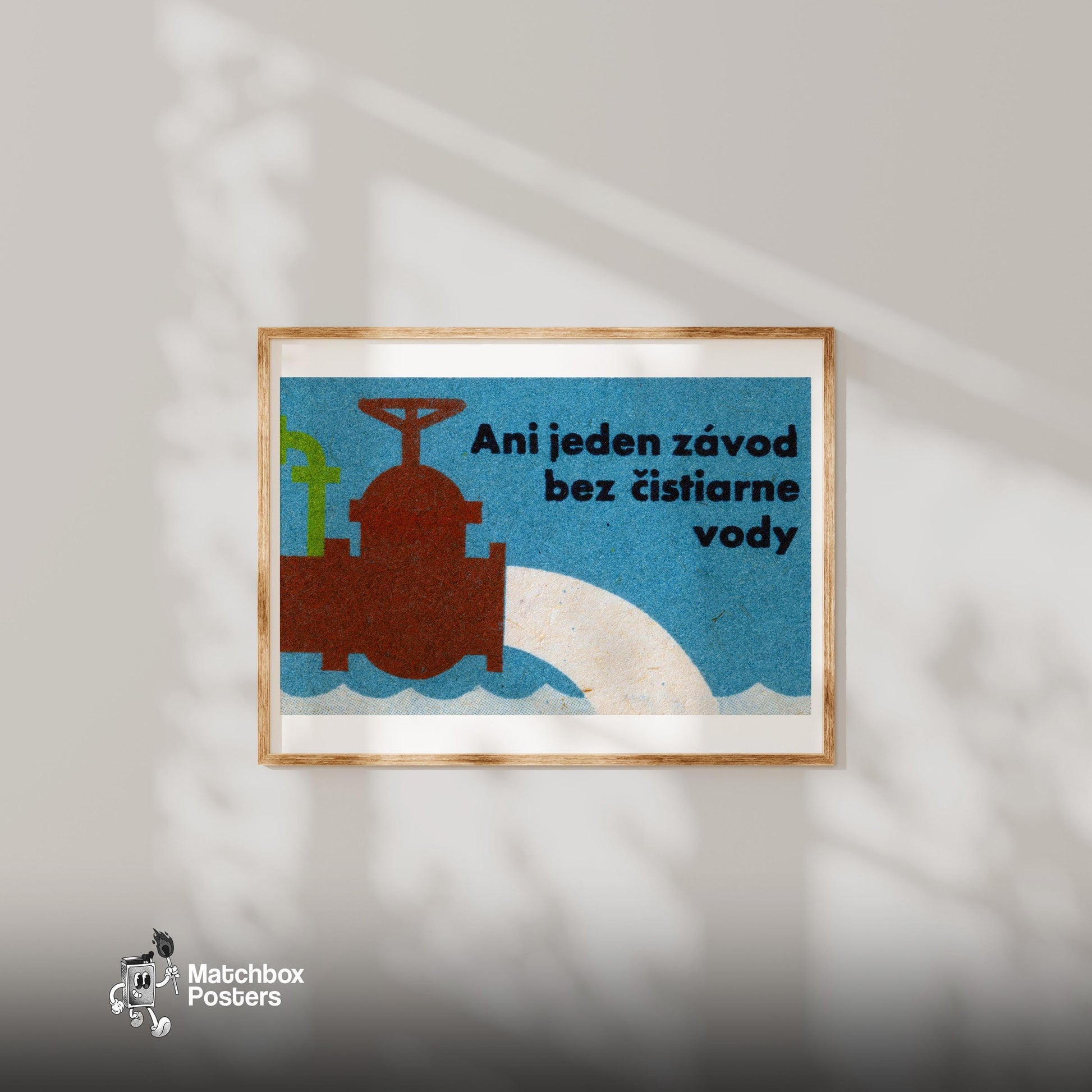 Water Treatment Plant - vintage matchbox label print - bedroom mockup