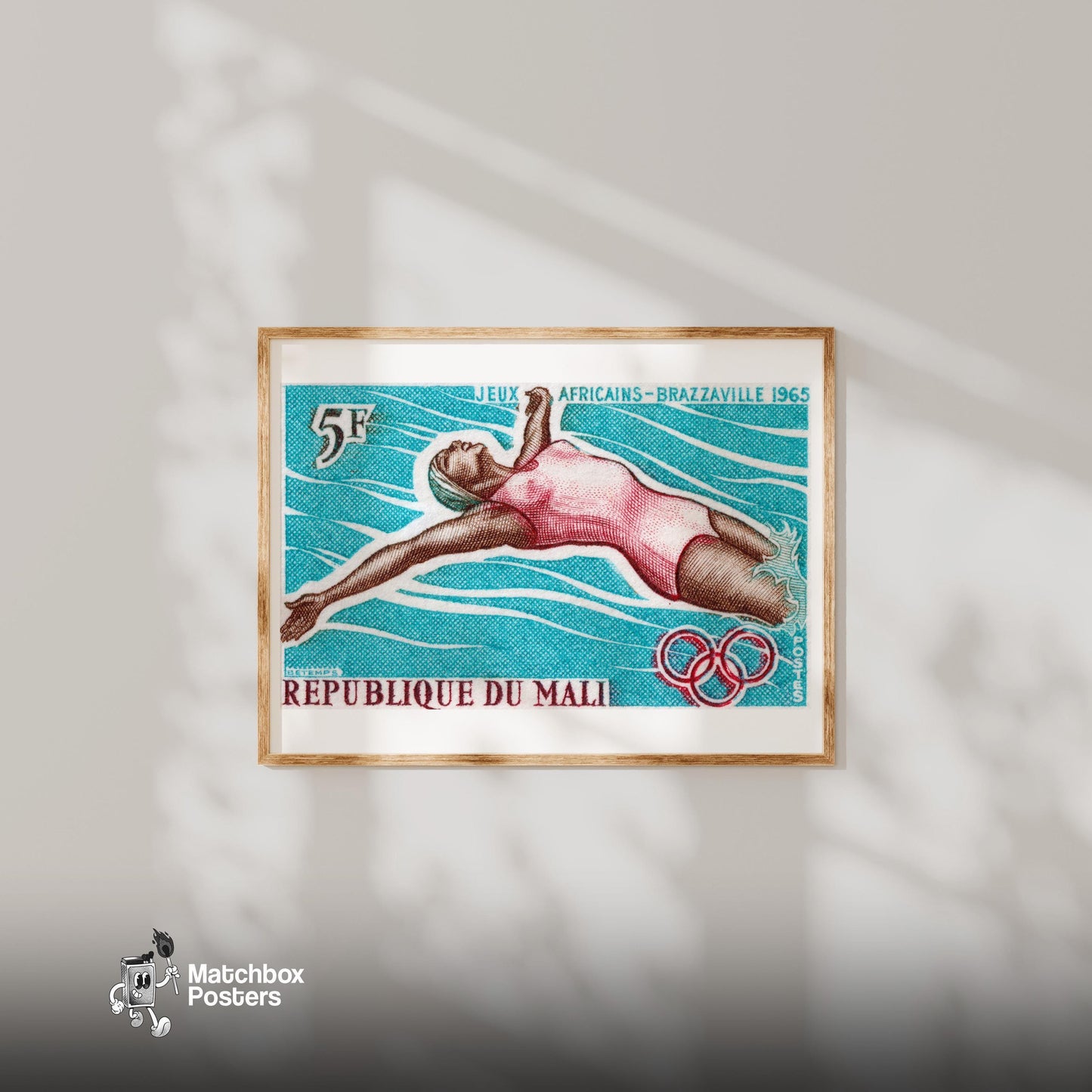 Swimming Woman - vintage matchbox label print - bedroom mockup