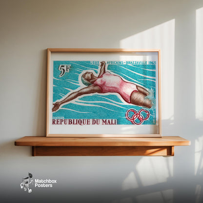 Swimming Woman - vintage matchbox label print - size comparison