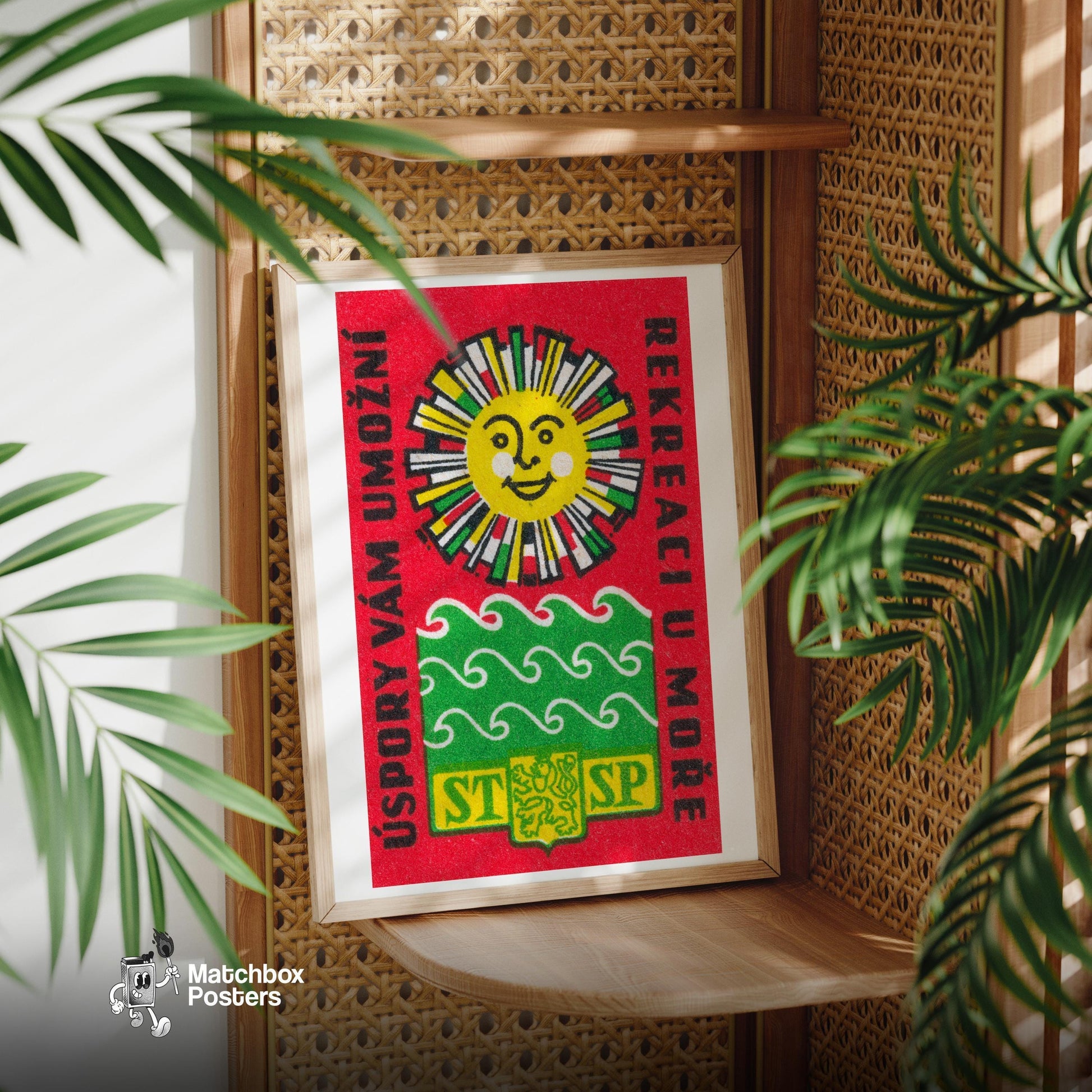 Smiling Sun - vintage matchbox label print - office wall