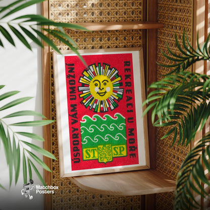 Smiling Sun - vintage matchbox label print - office wall